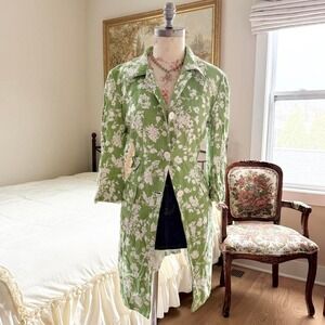 Long green floral coat  green floral duster Ann Taylor Loft size 12